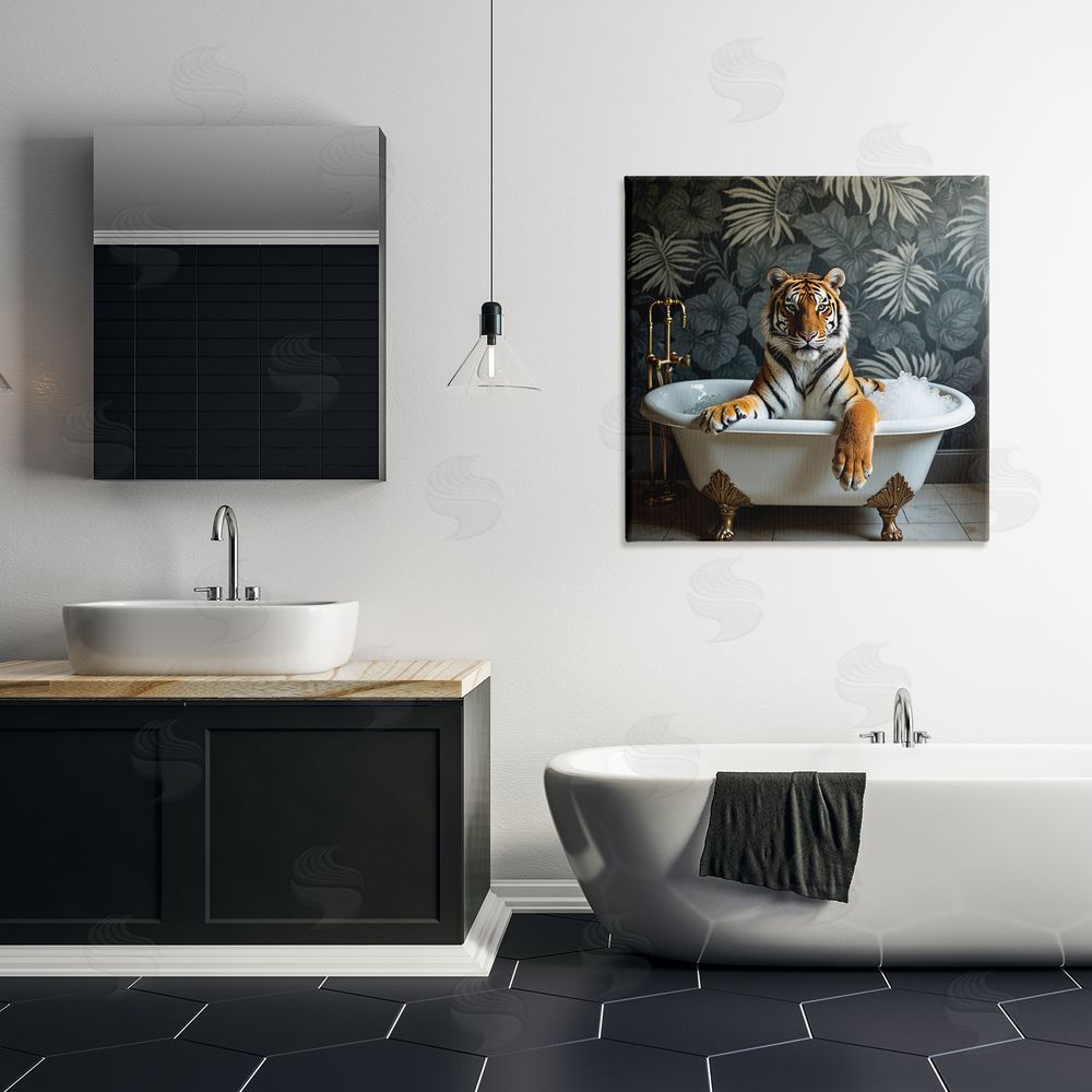 Lettered and Lined Tiger in Exotic Bubble Bath Stretched Canvas Wall Art Print in Room