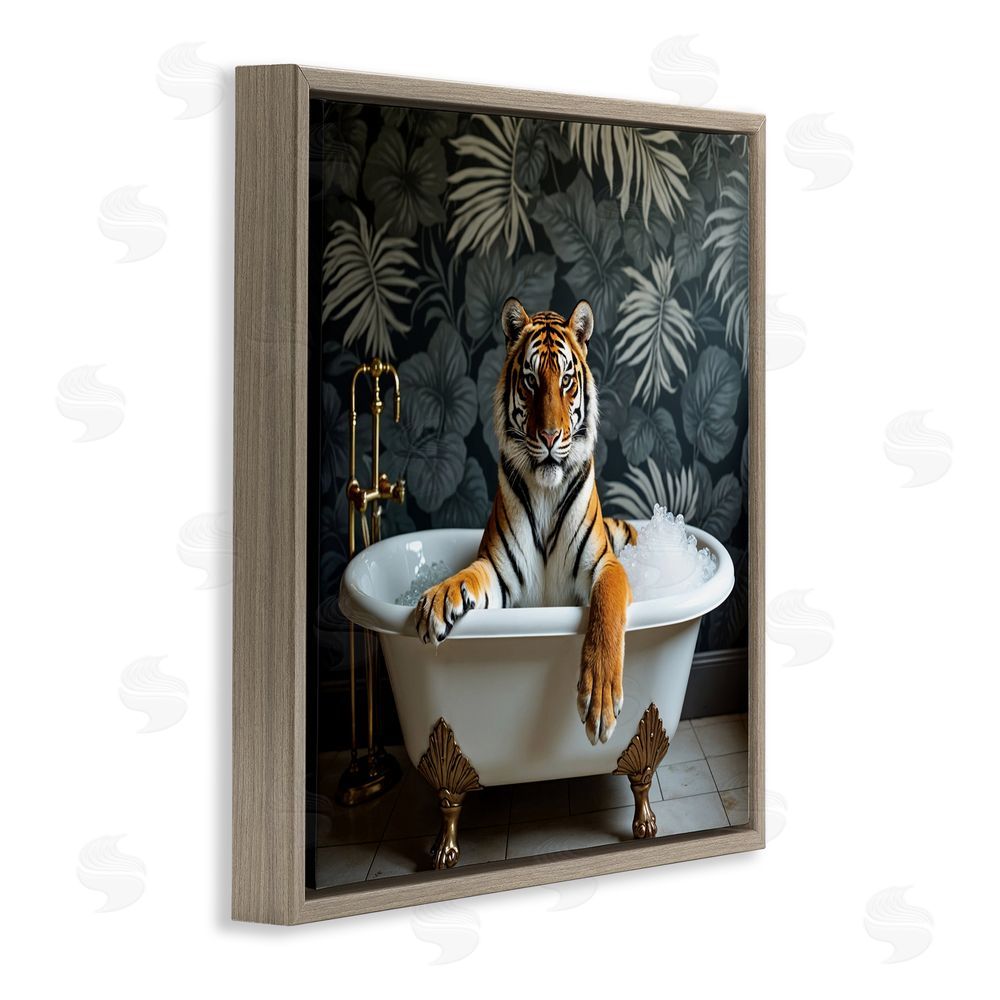 Lettered and Lined Tiger in Exotic Bubble Bath Brown Floating Frame Canvas Wall Art Print