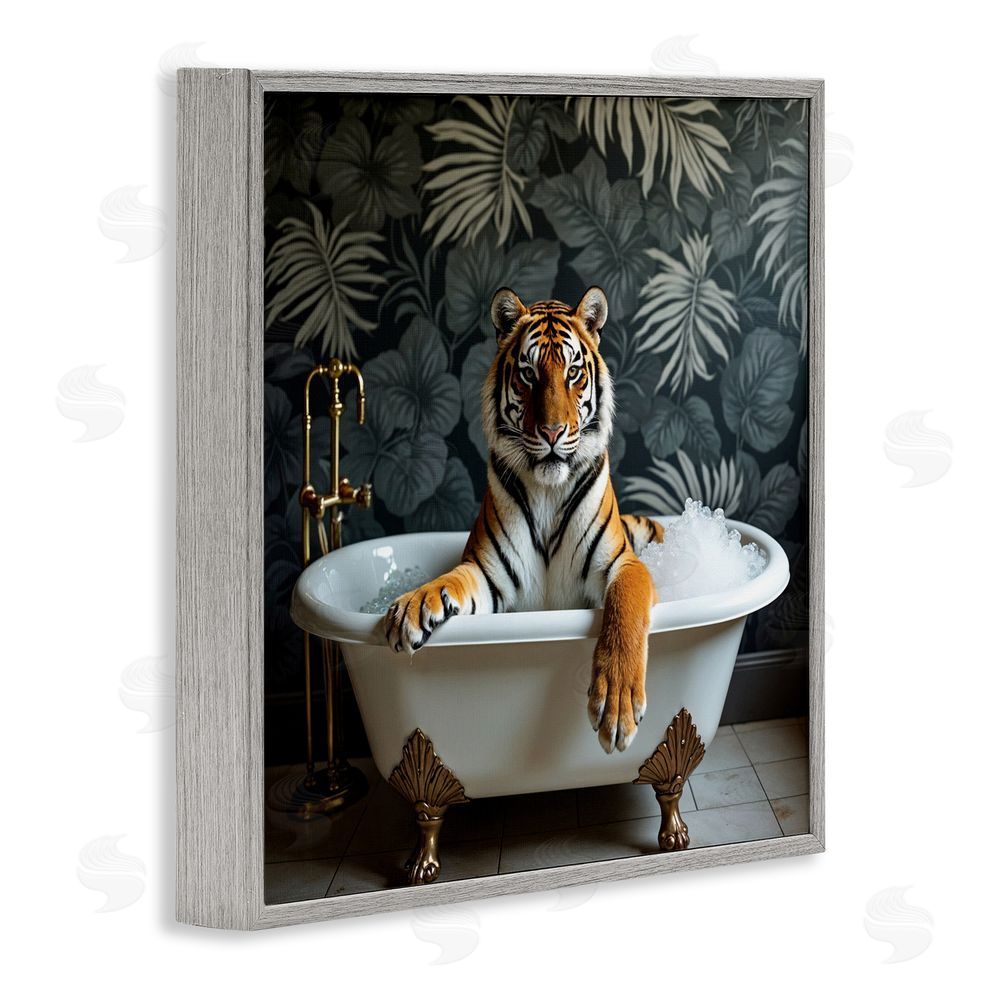 Lettered and Lined Tiger in Exotic Bubble Bath Gray Framed Giclee Print Wall Art