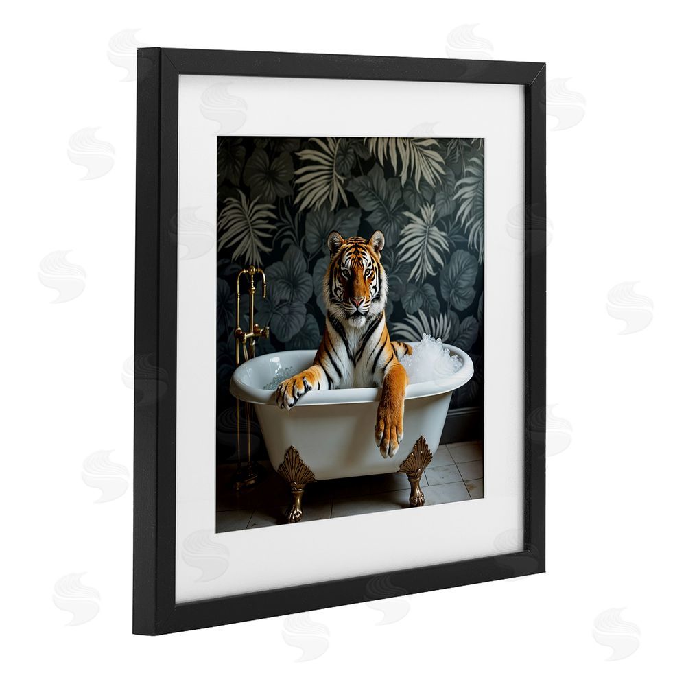 Lettered and Lined Tiger in Exotic Bubble Bath Black Framed Print Under Glass Wall Art