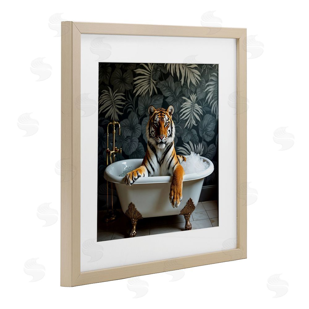 Lettered and Lined Tiger in Exotic Bubble Bath Brown Framed Print Under Glass Wall Art