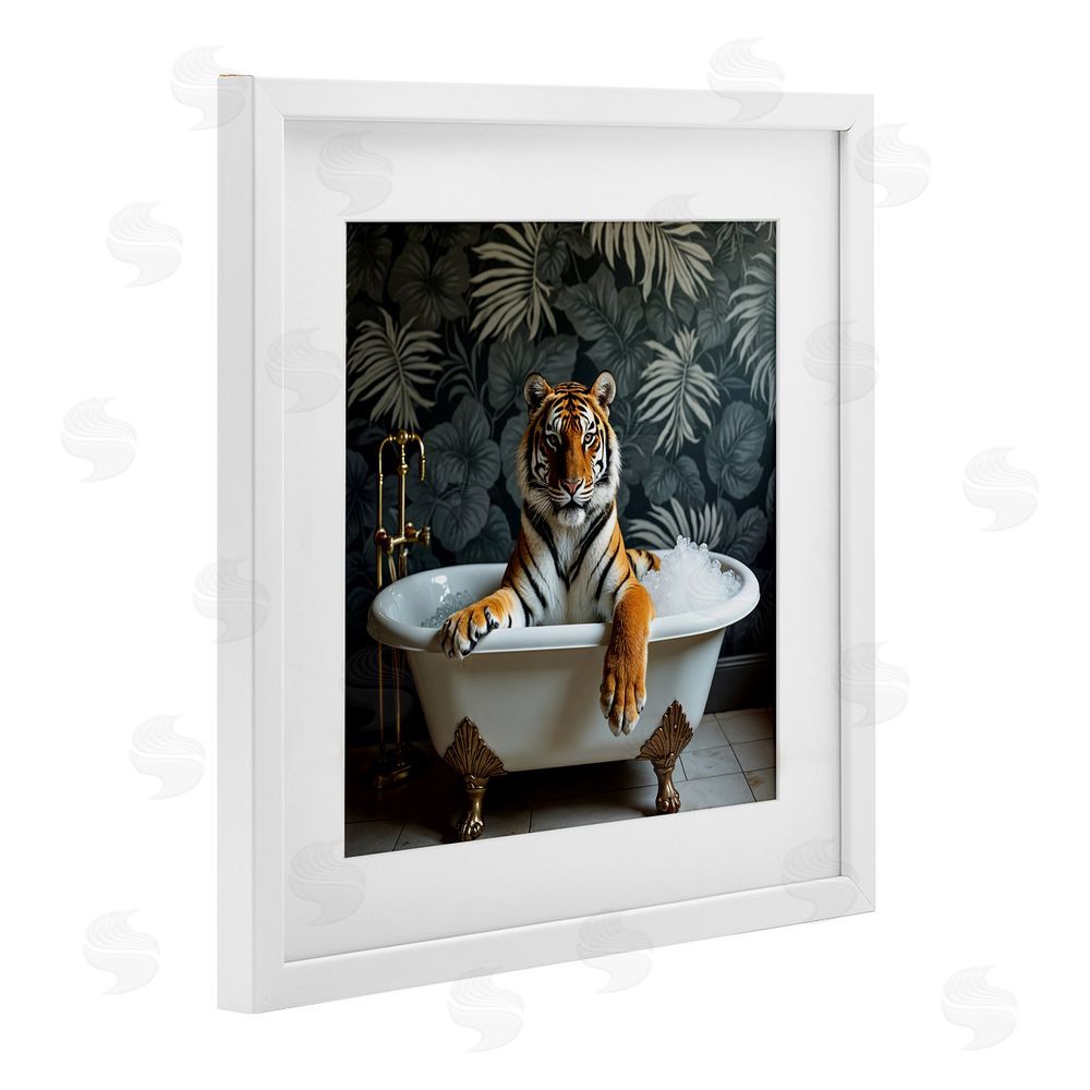 Lettered and Lined Tiger in Exotic Bubble Bath White Framed Print Under Glass Wall Art