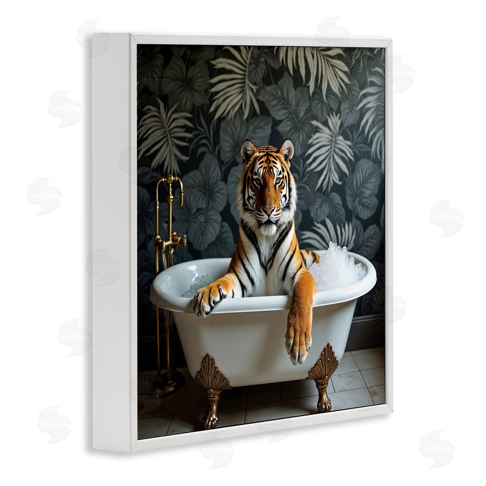 Lettered and Lined Tiger in Exotic Bubble Bath White Framed Giclee Print Wall Art