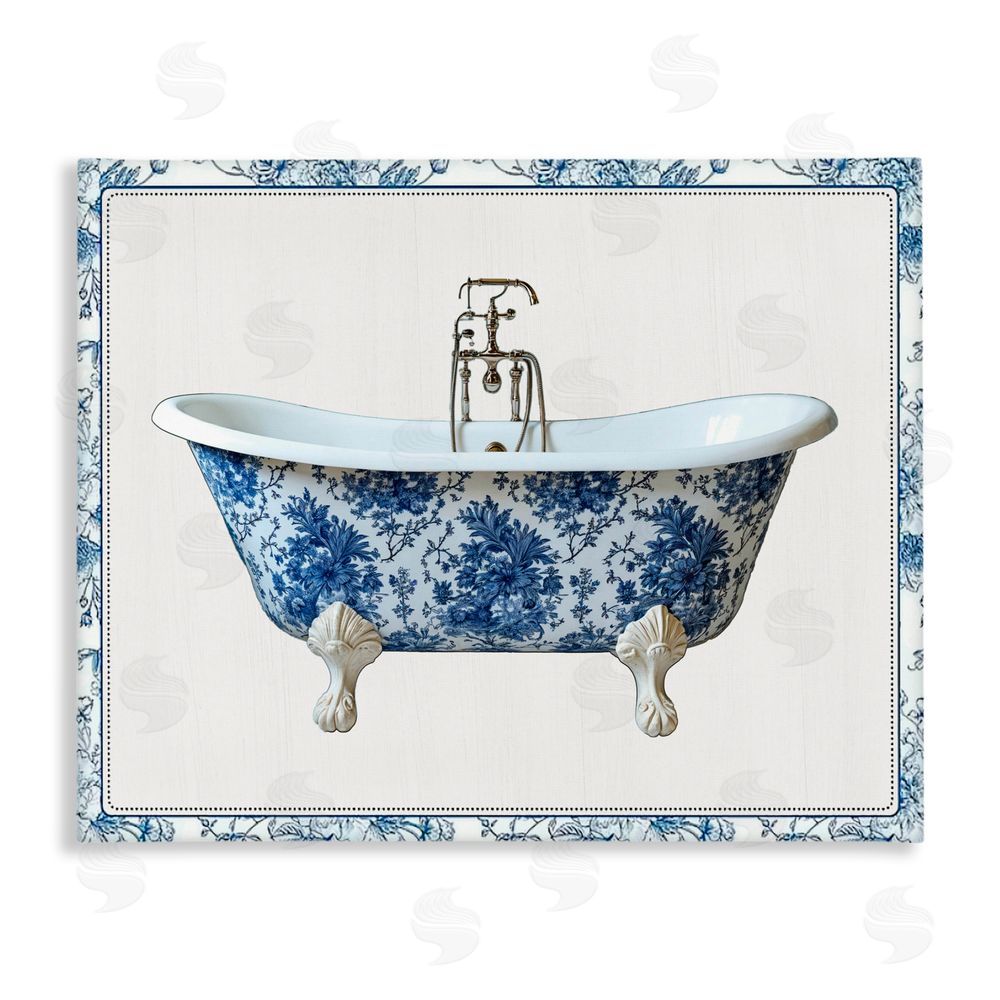 Lettered and Lined Vintage Chinoiserie Bathtub Stretched Canvas Wall Art Print