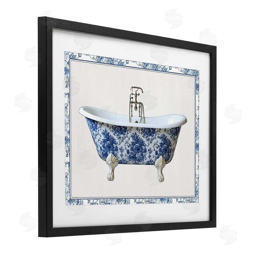 Lettered and Lined Vintage Chinoiserie Bathtub Black Framed Print Under Glass Wall Art