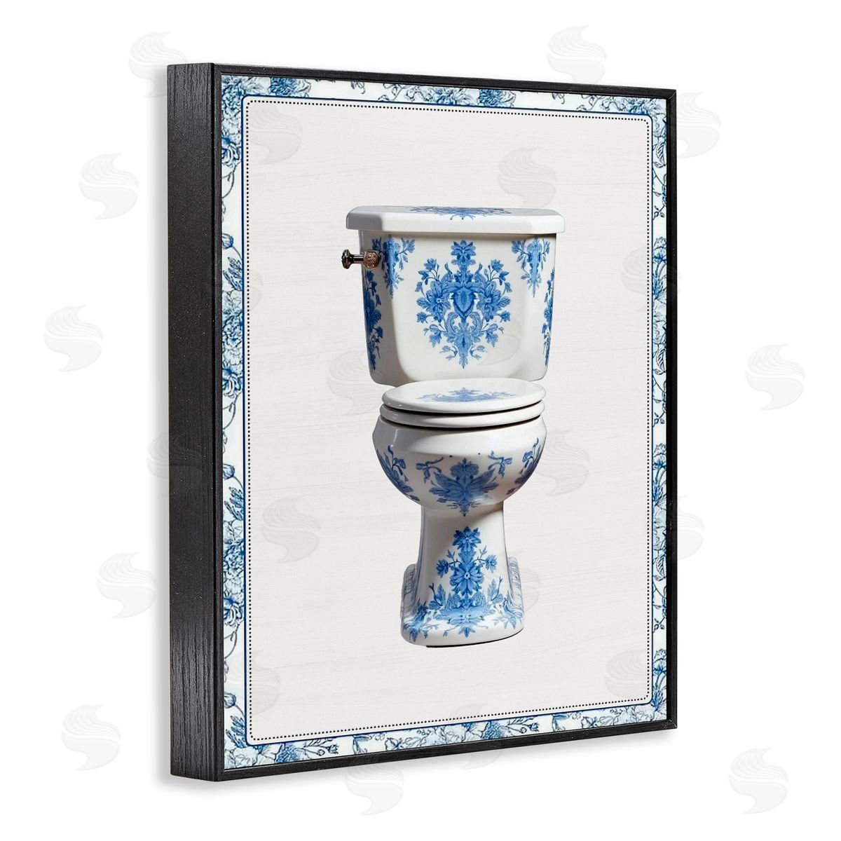 Lettered and Lined Vintage Chinoiserie Toilet Black Framed Giclee Print Wall Art