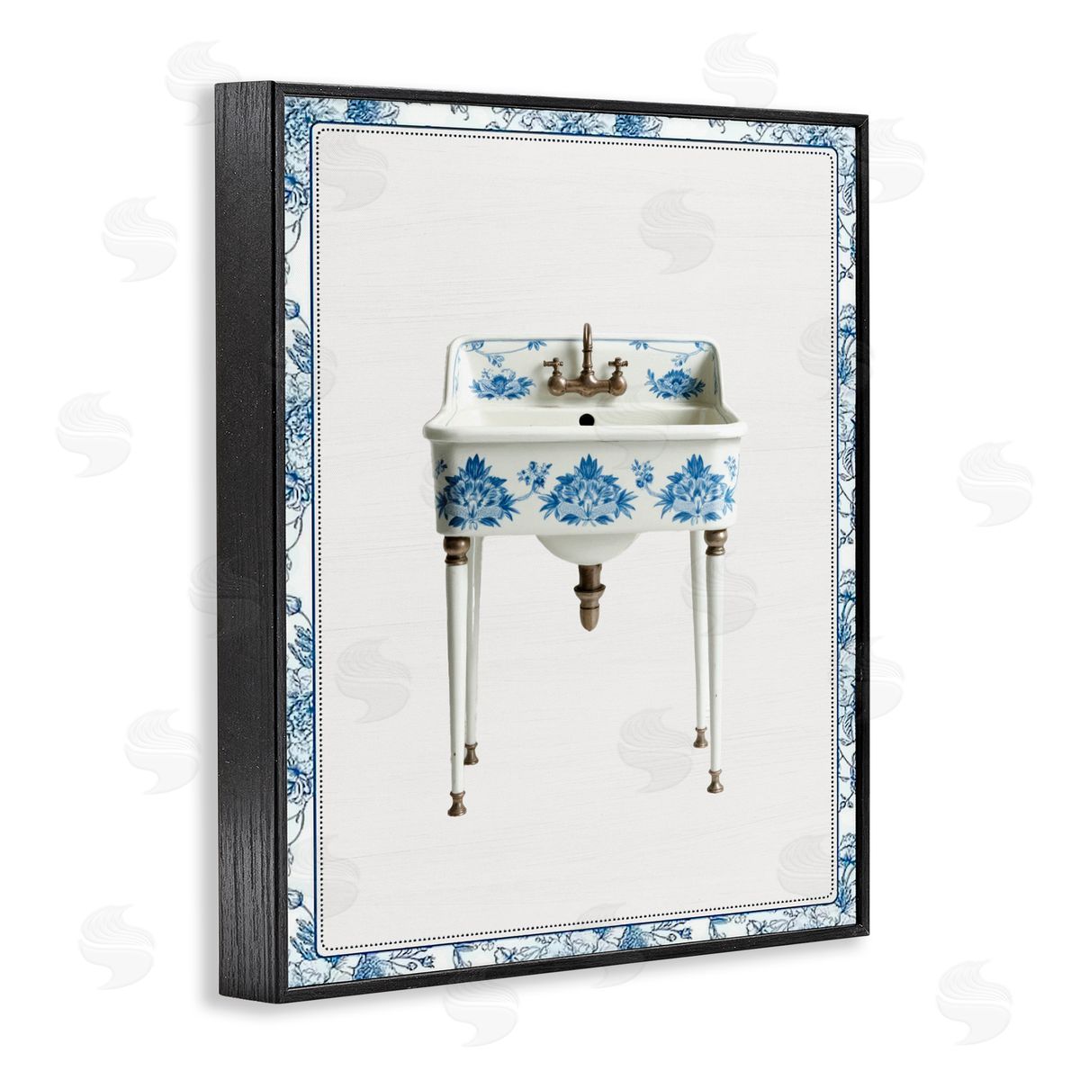 Lettered and Lined Vintage Chinoiserie Sink Black Framed Giclee Print Wall Art