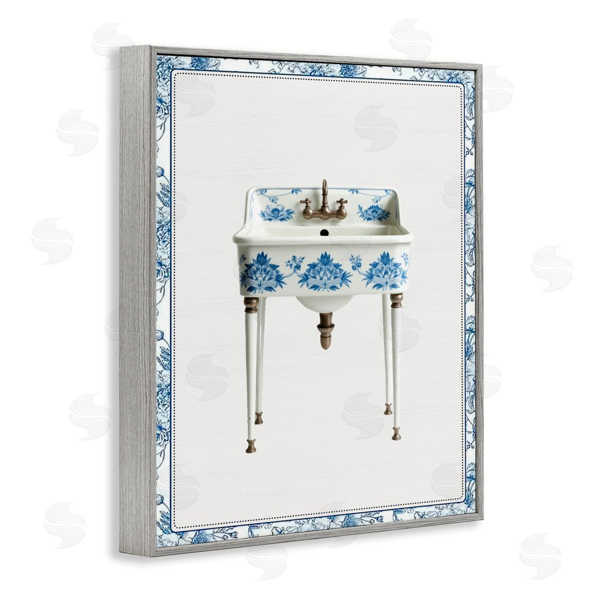 Lettered and Lined Vintage Chinoiserie Sink Gray Framed Giclee Print Wall Art