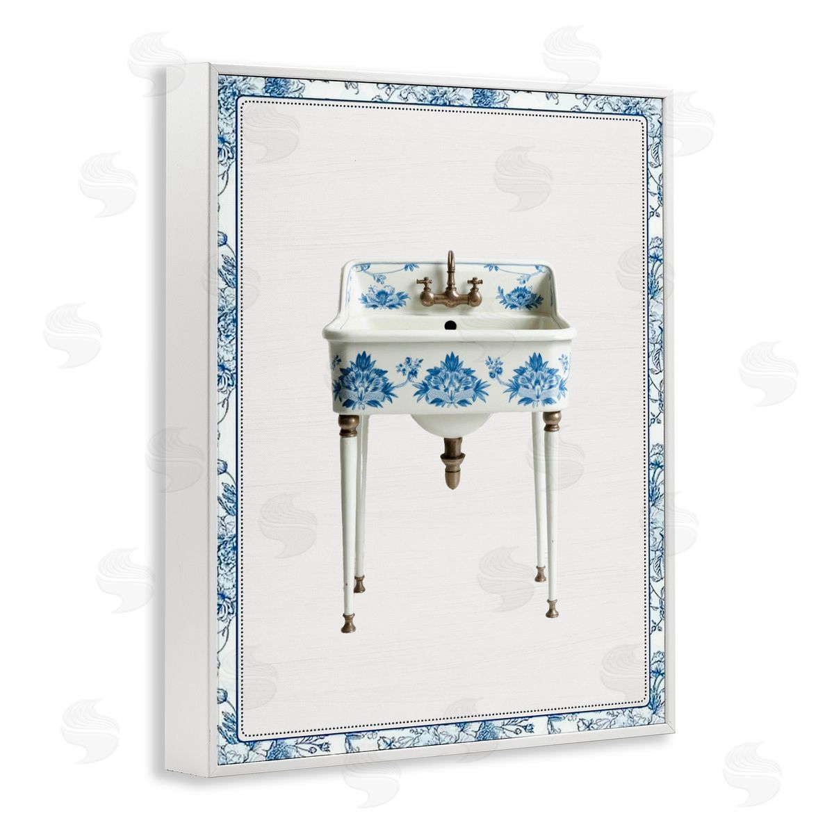 Lettered and Lined Vintage Chinoiserie Sink White Framed Giclee Print Wall Art