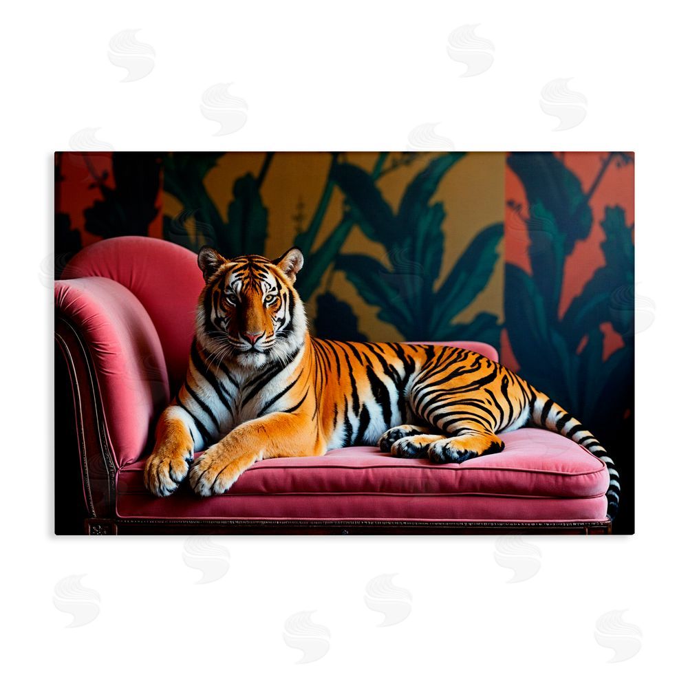 Lettered and Lined Exotic Tiger Lounging Stretched Canvas Wall Art Print