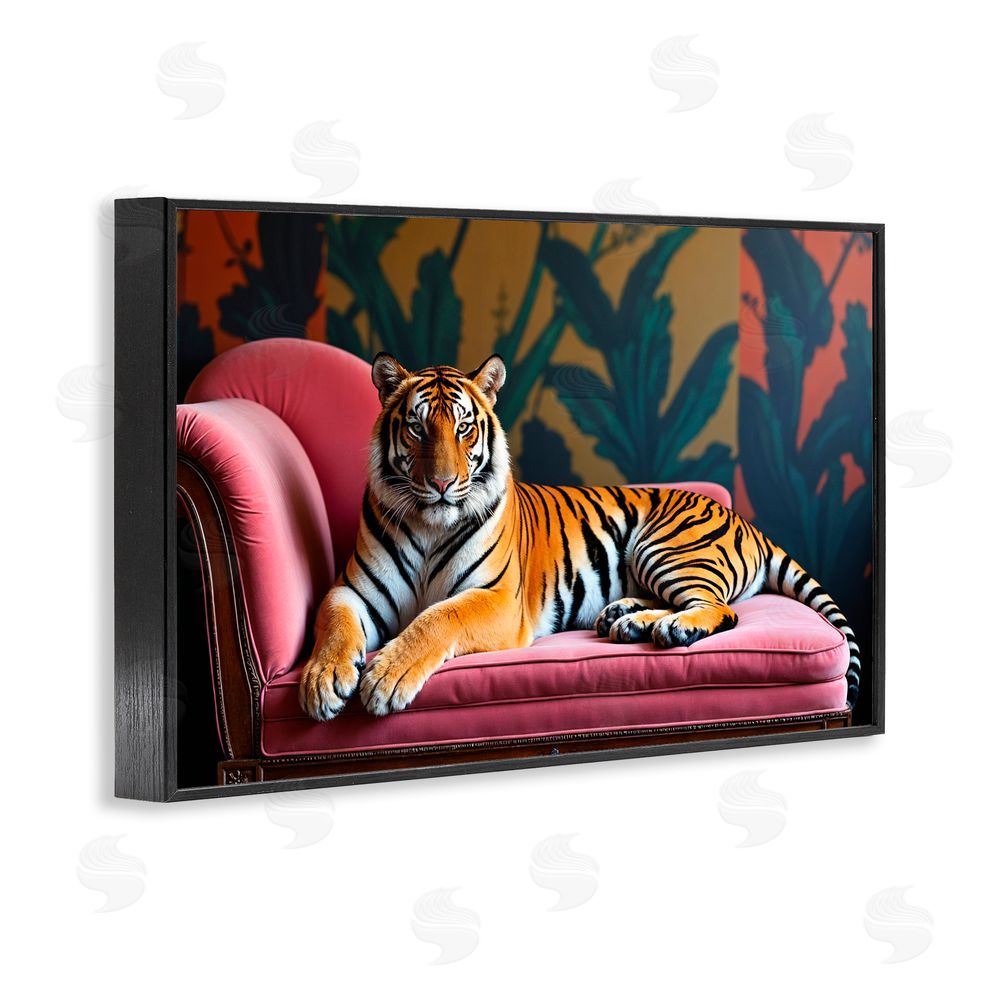 Lettered and Lined Exotic Tiger Lounging Black Framed Giclee Print Wall Art