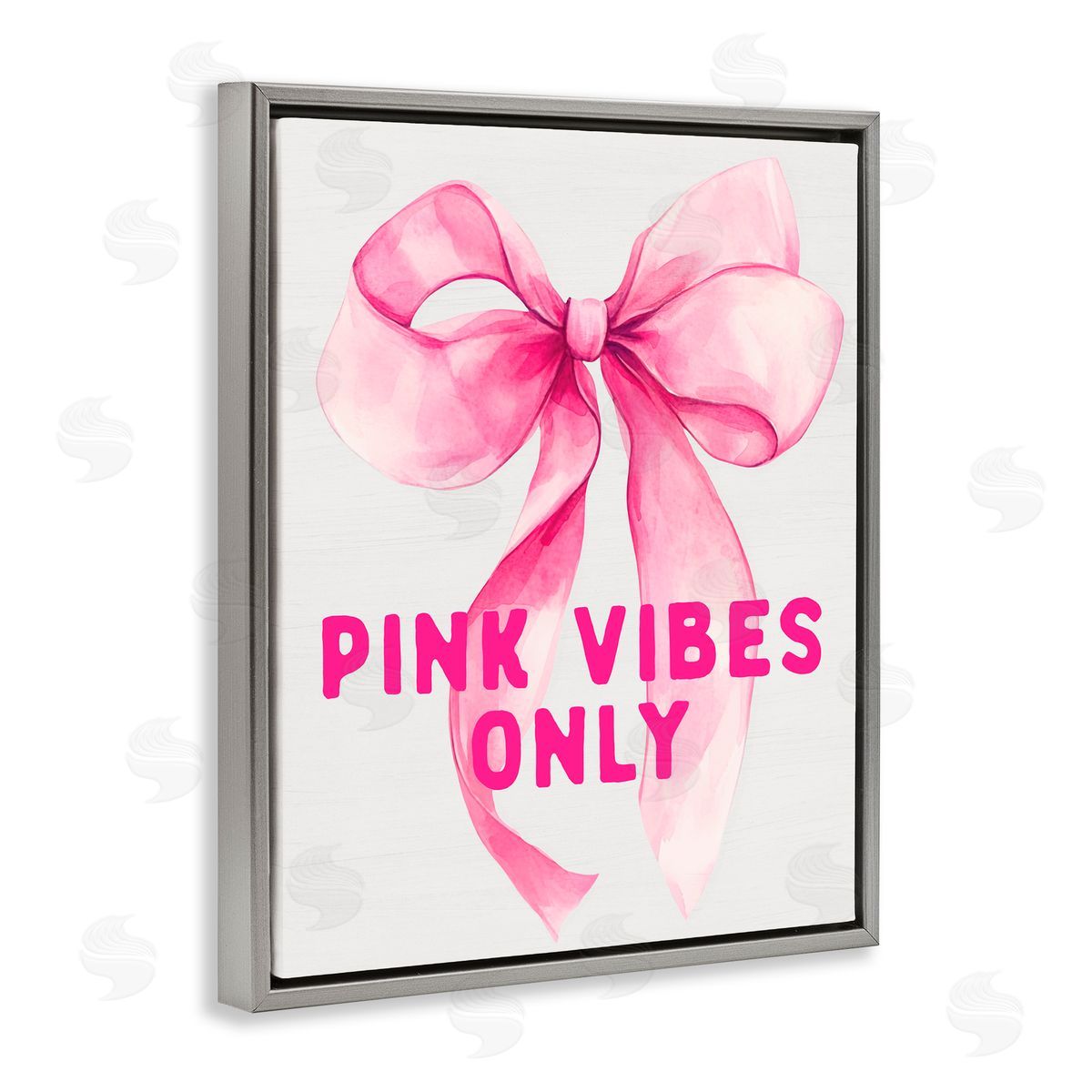 Lettered and Lined Girly Pink Vibes Only Gray Floating Frame Canvas Wall Art Print