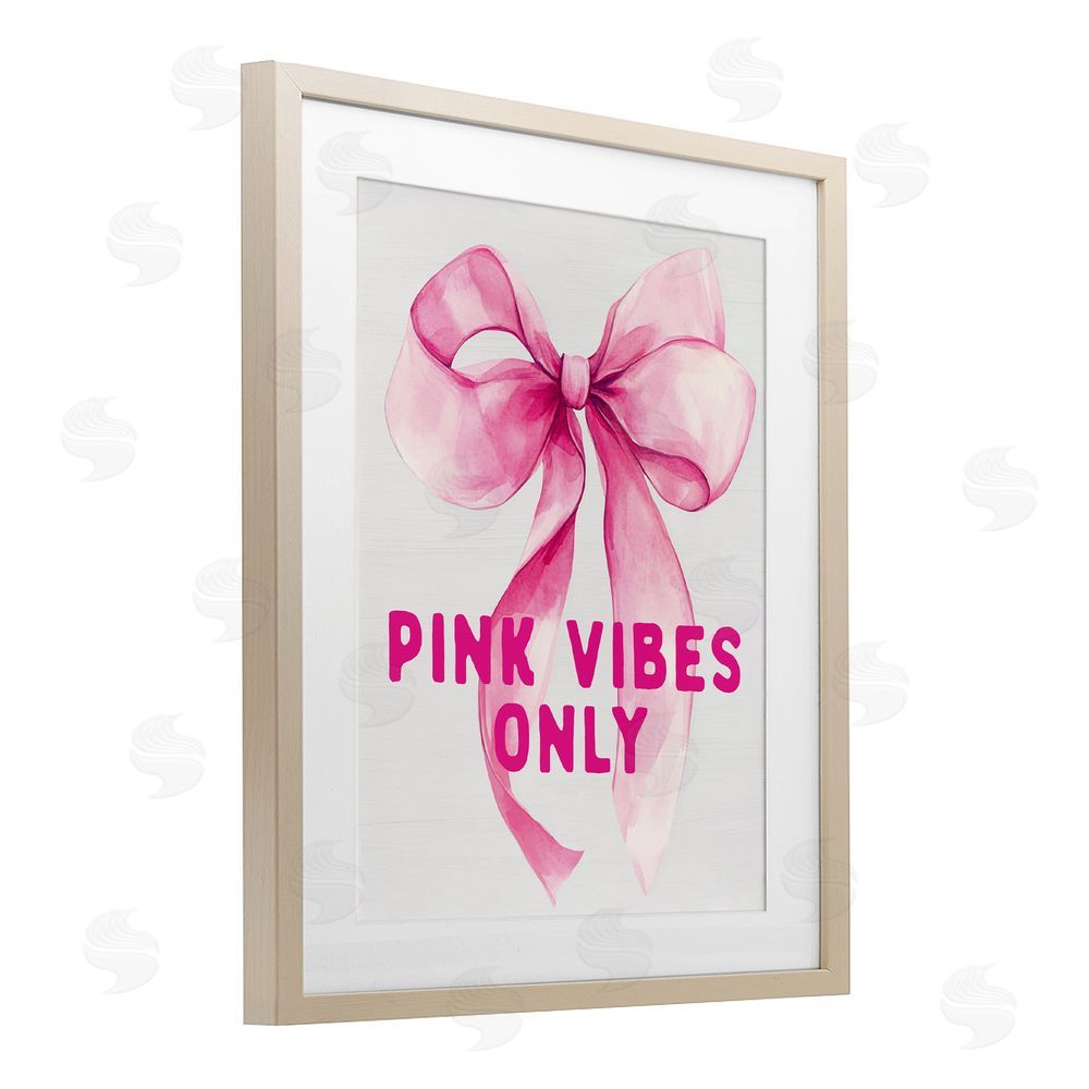 Lettered and Lined Girly Pink Vibes Only Brown Framed Print Under Glass Wall Art