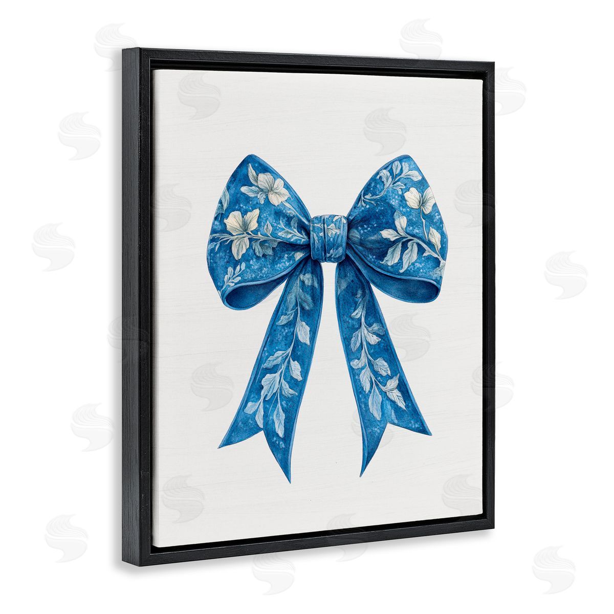 Lettered and Lined Intricate Florals Ribbon Black Floating Frame Canvas Wall Art Print