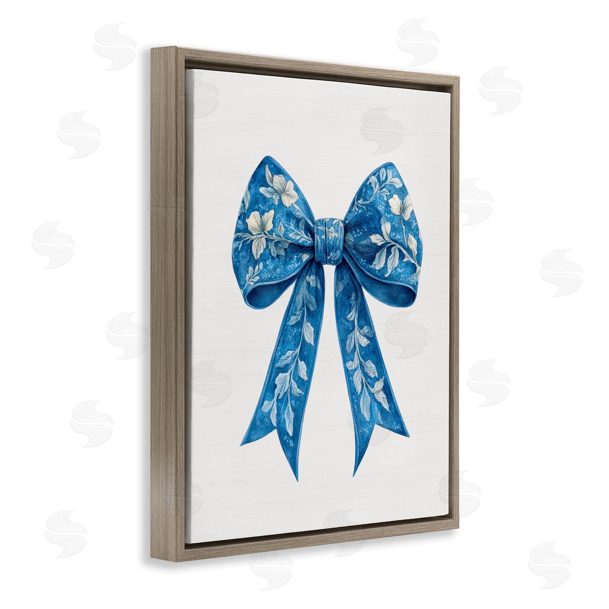 Lettered and Lined Intricate Florals Ribbon Brown Floating Frame Canvas Wall Art Print