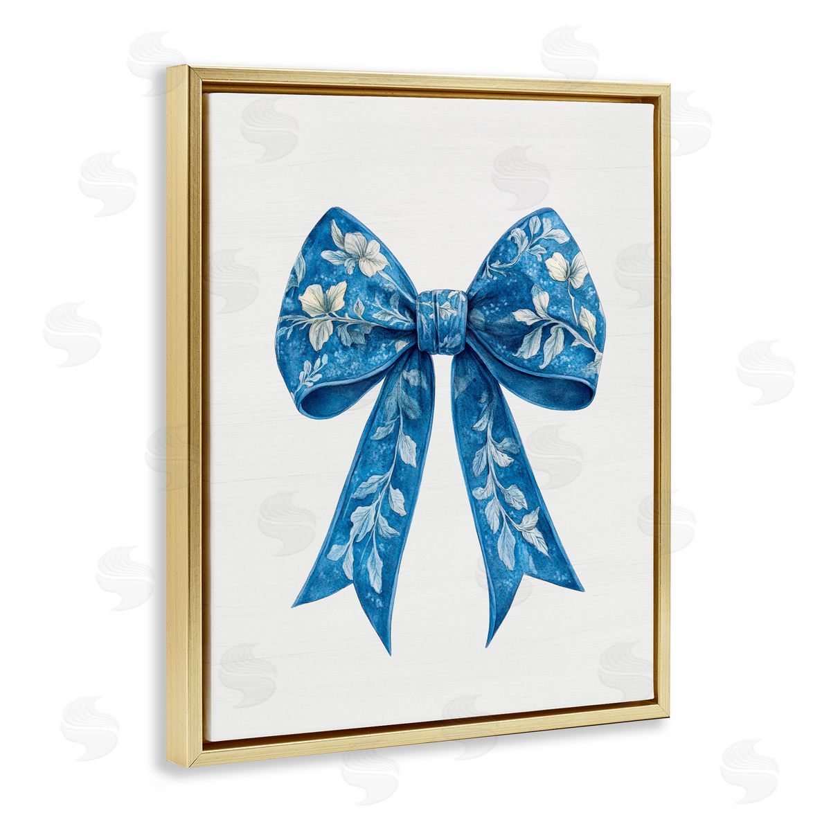 Lettered and Lined Intricate Florals Ribbon Gold Floating Frame Canvas Wall Art Print