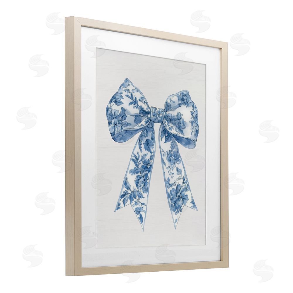 Lettered and Lined Soft Delicate Toile Bow Brown Framed Print Under Glass Wall Art
