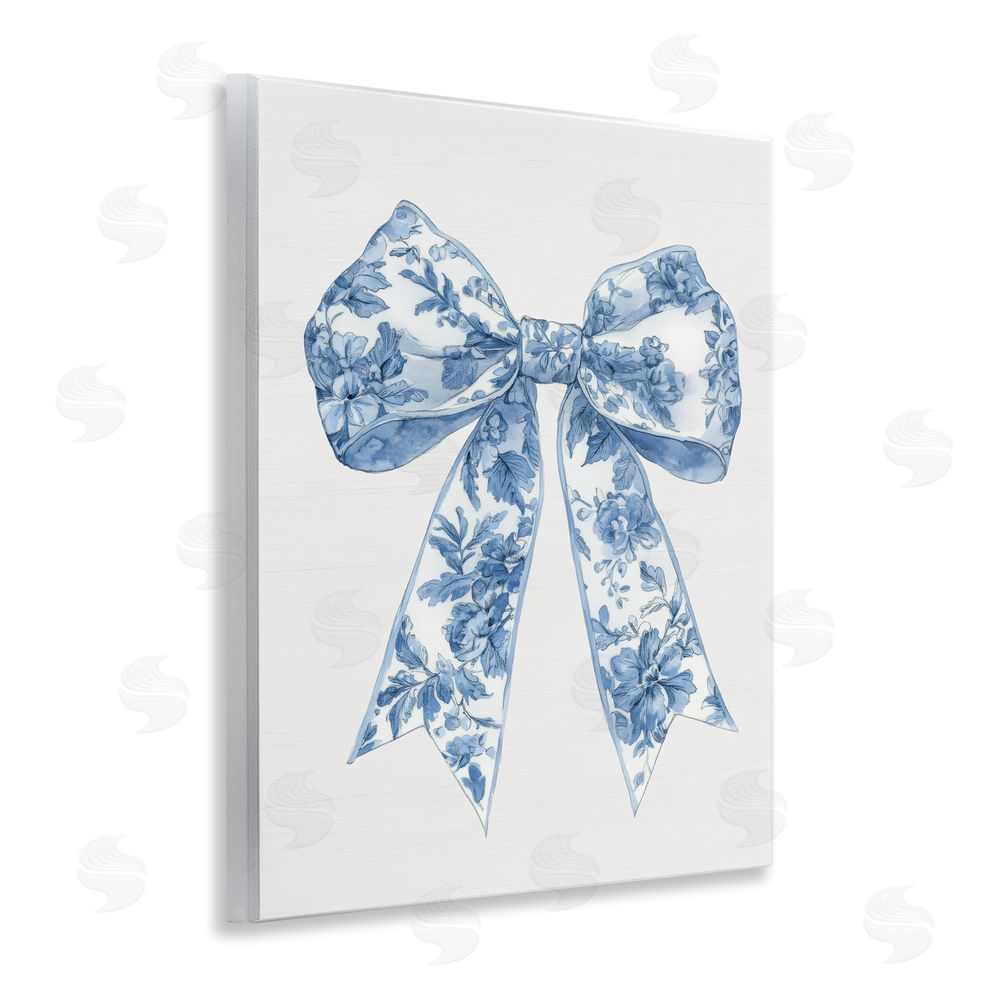 Lettered and Lined Soft Delicate Toile Bow Wooden Wall Plaque Art Print