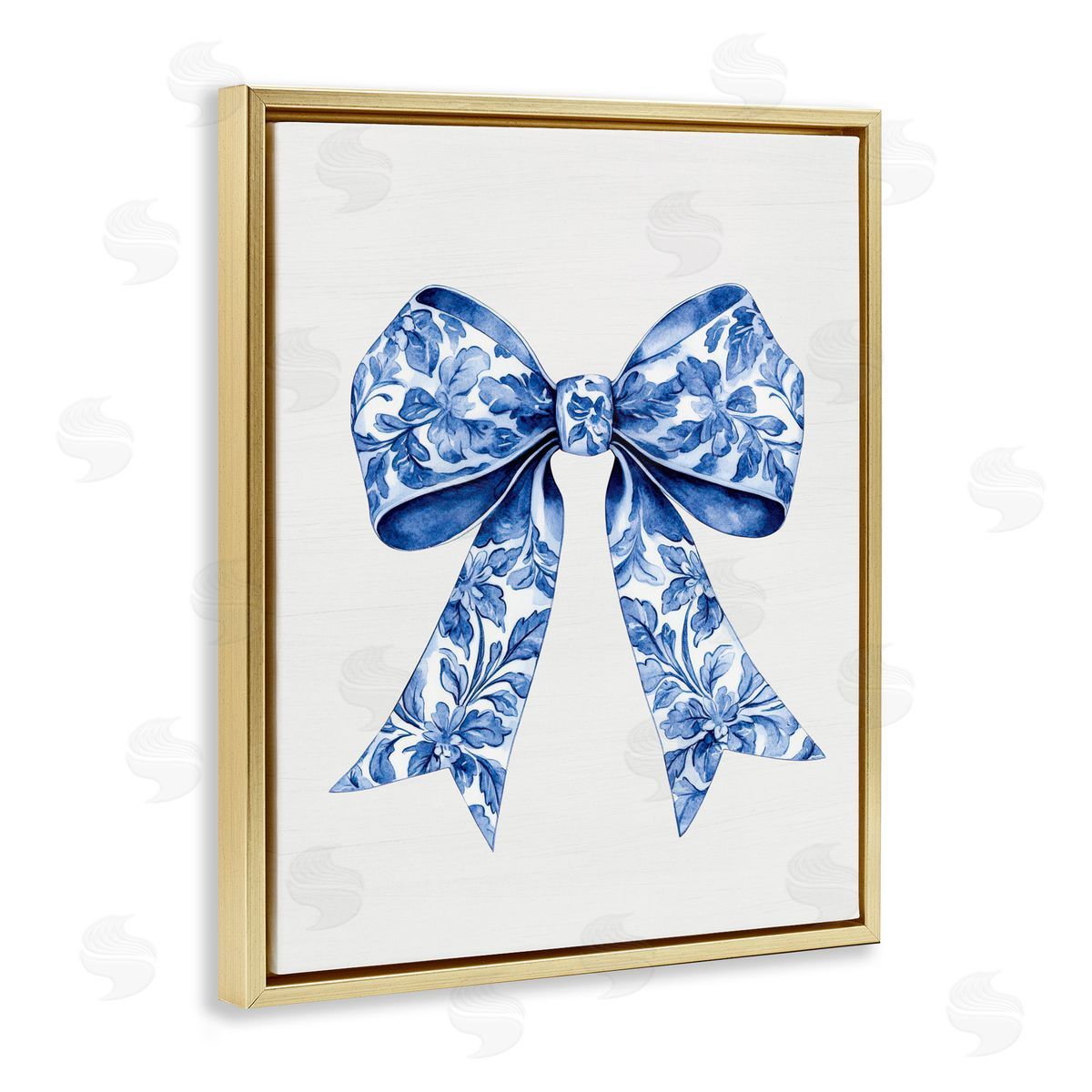 Lettered and Lined Vintage Toile Flower Ribbon Gold Floating Frame Canvas Wall Art Print