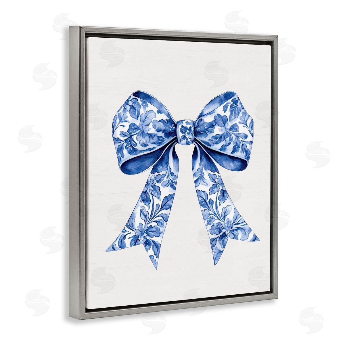 Lettered and Lined Vintage Toile Flower Ribbon Gray Floating Frame Canvas Wall Art Print