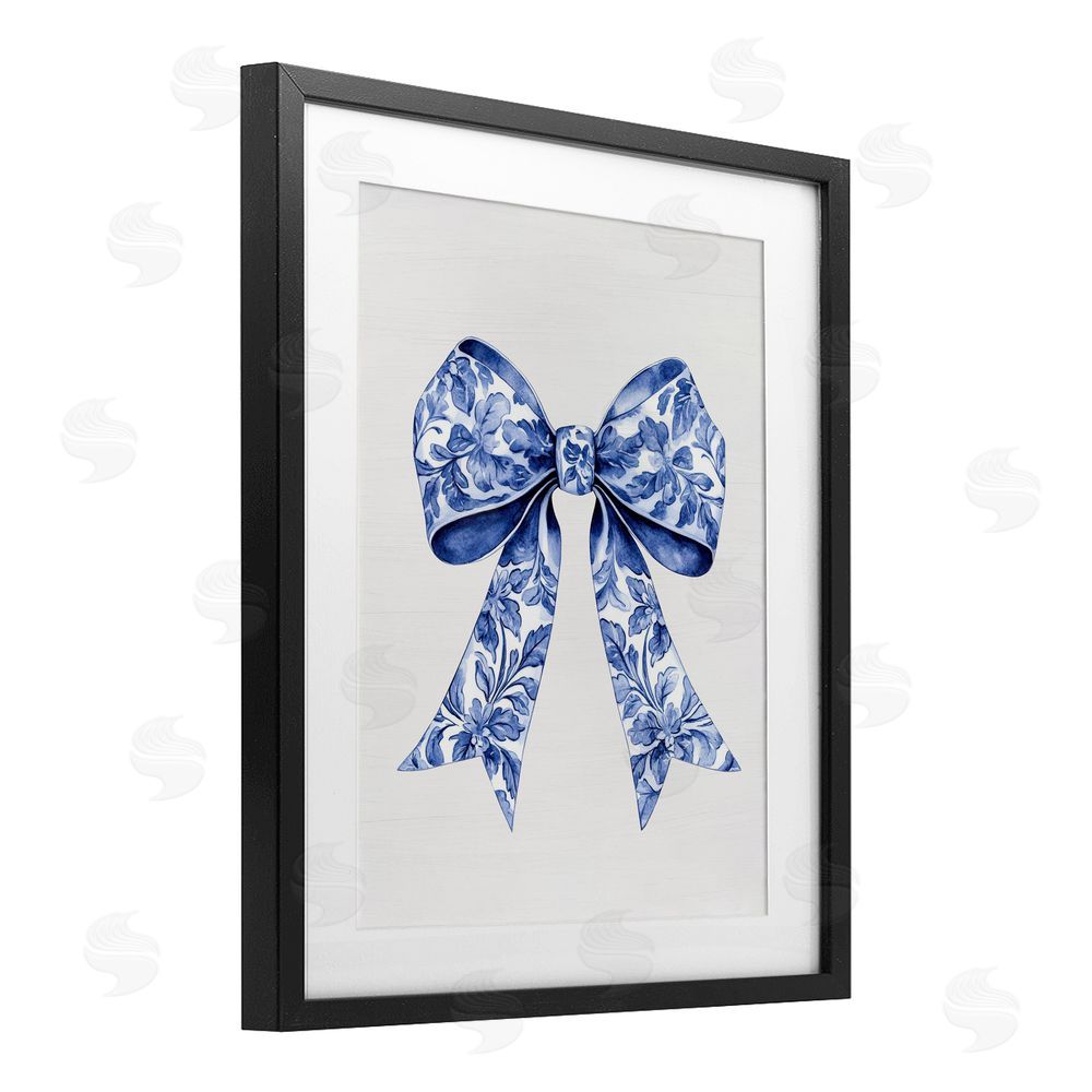 Lettered and Lined Vintage Toile Flower Ribbon Black Framed Print Under Glass Wall Art