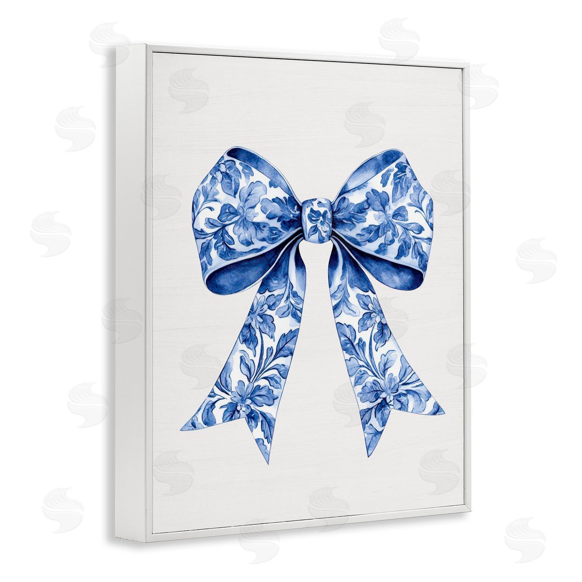 Lettered and Lined Vintage Toile Flower Ribbon White Framed Giclee Print Wall Art