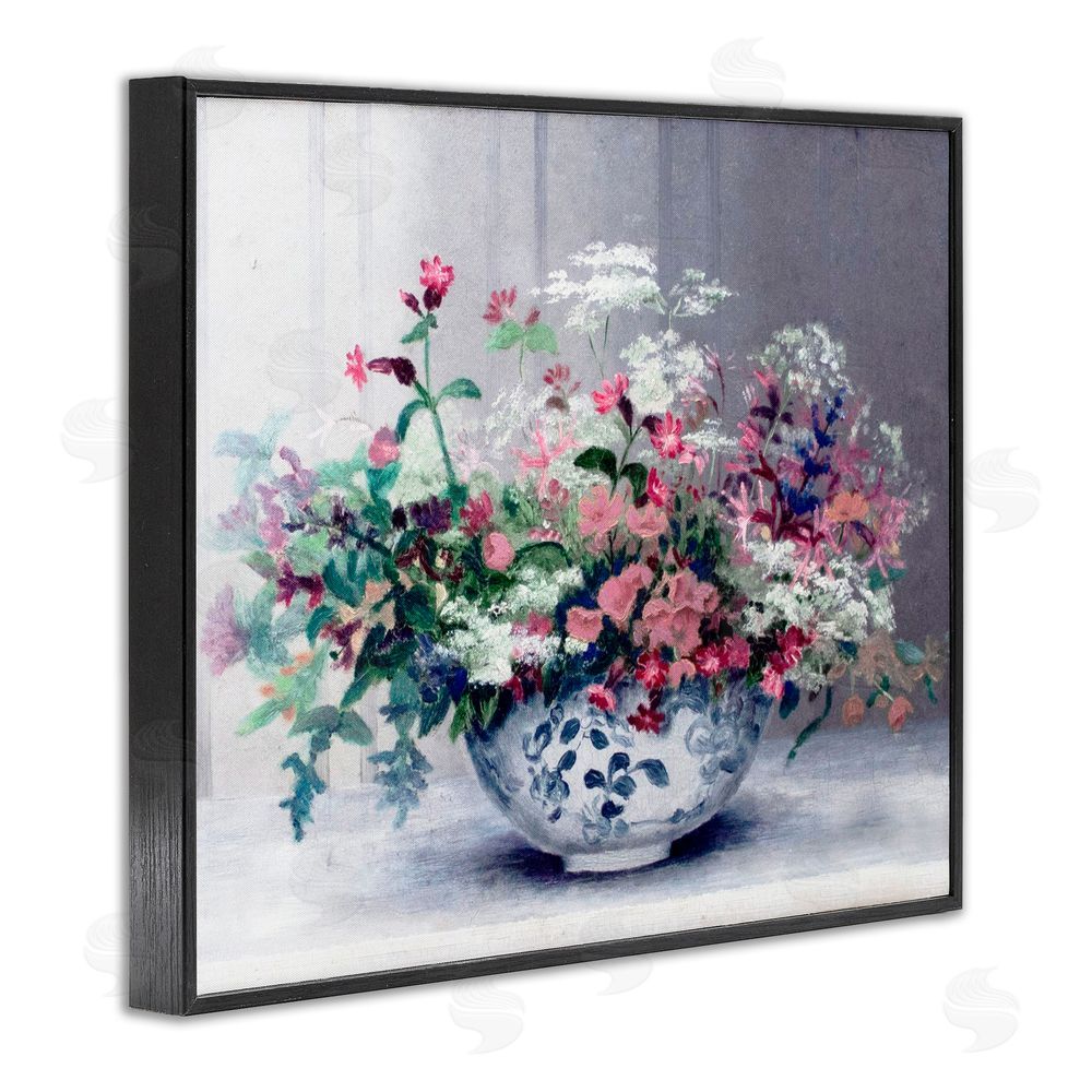 Lettered and Lined Painterly Elegant Blooms Vase Black Framed Giclee Print Wall Art