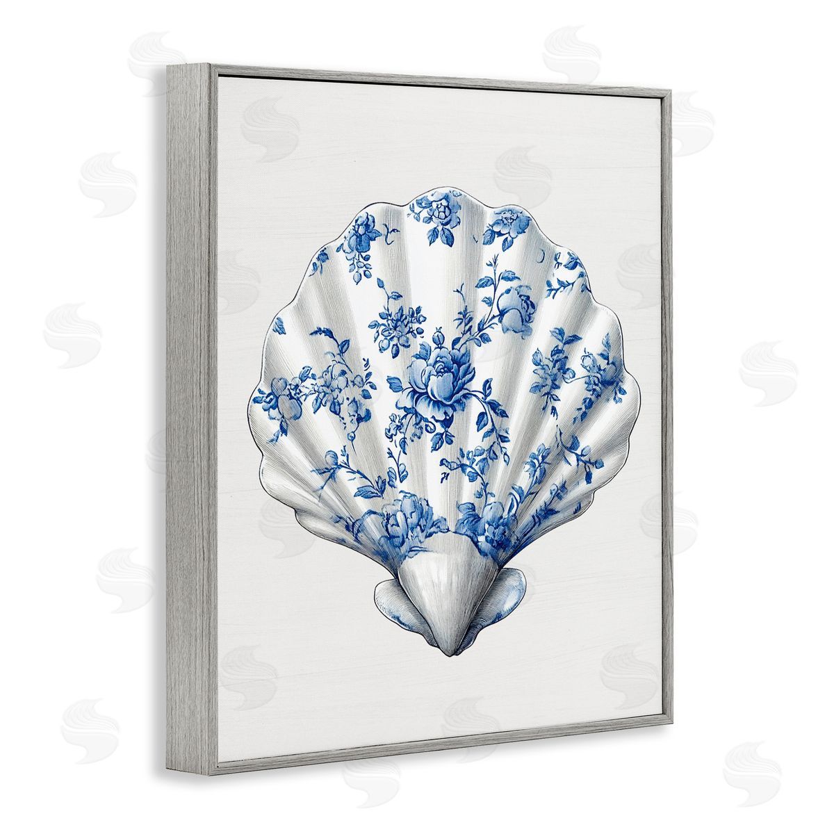 Lettered and Lined Funky Toile Seashell Gray Framed Giclee Print Wall Art