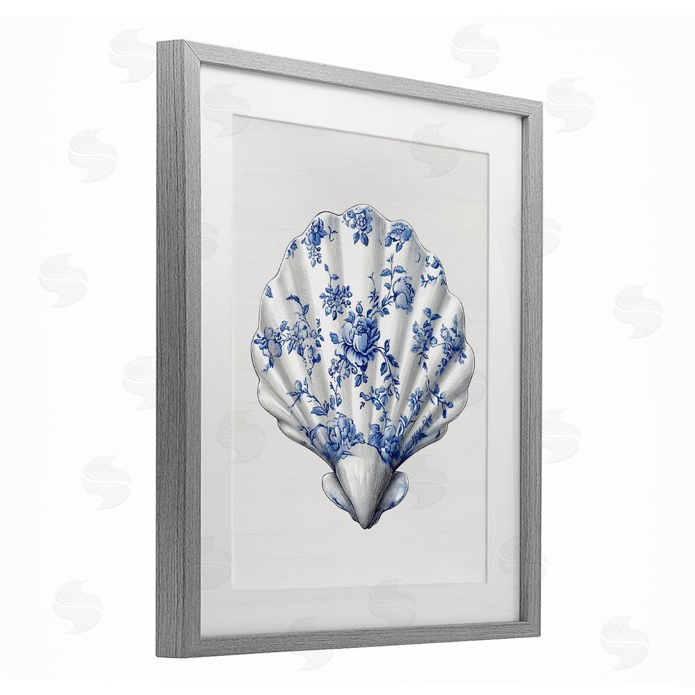 Lettered and Lined Funky Toile Seashell Gray Framed Print Under Glass Wall Art