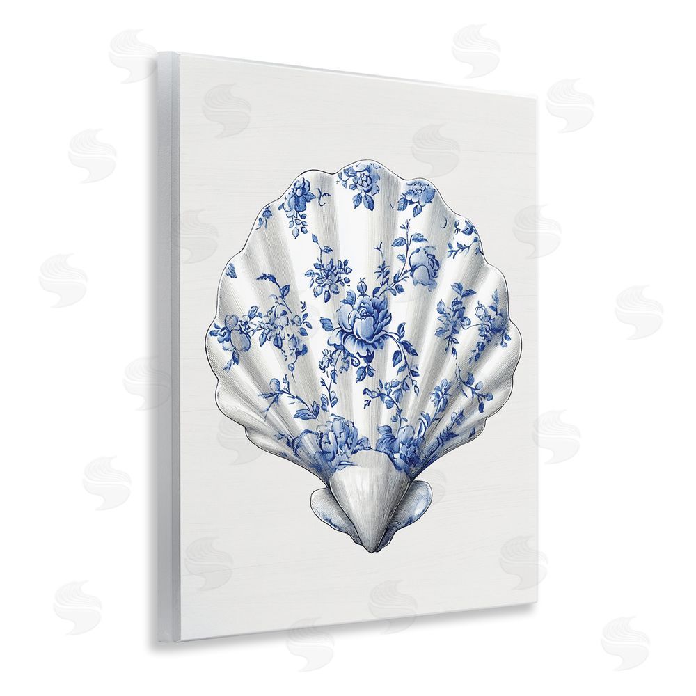 Lettered and Lined Funky Toile Seashell Wooden Wall Plaque Art Print