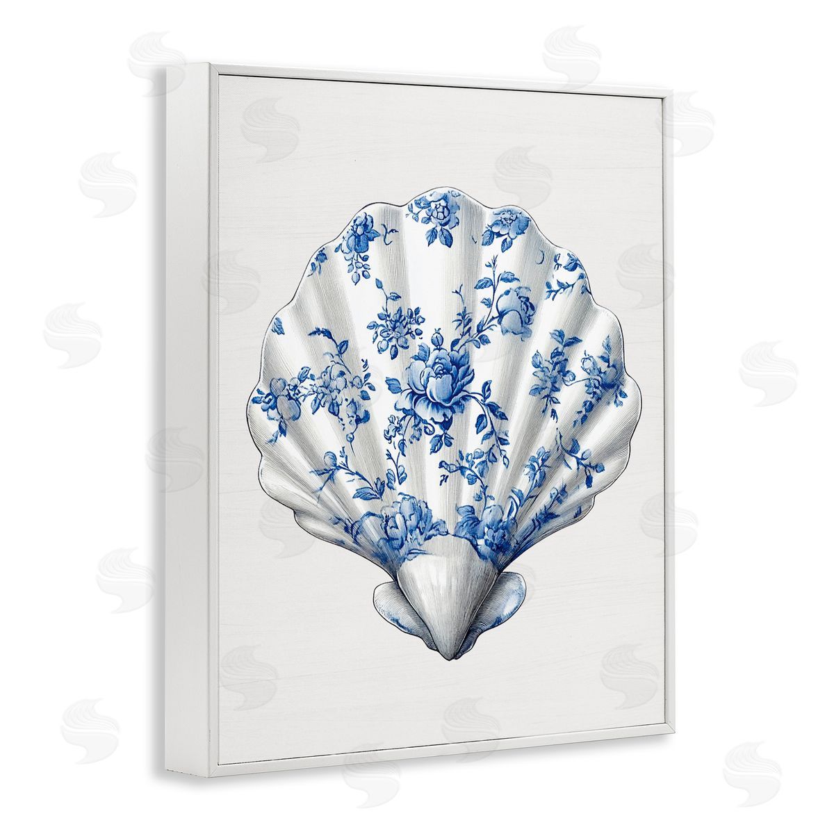 Lettered and Lined Funky Toile Seashell White Framed Giclee Print Wall Art