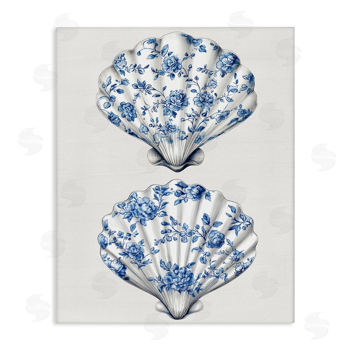 Lettered and Lined Delicate Toile Seashells Stretched Canvas Wall Art Print