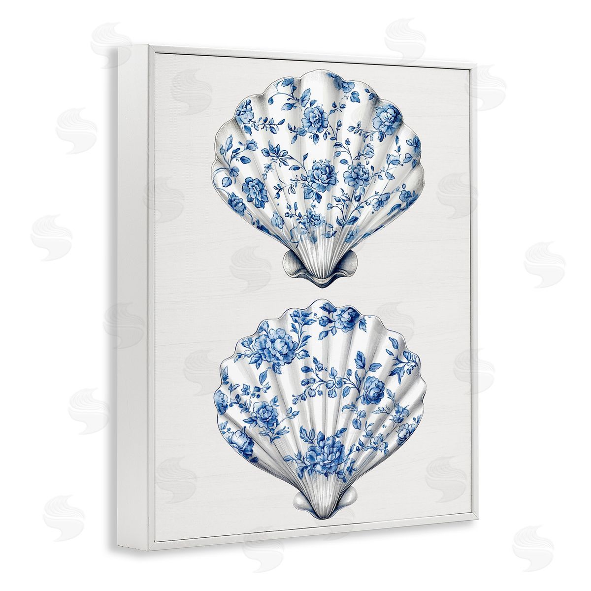 Lettered and Lined Delicate Toile Seashells White Framed Giclee Print Wall Art