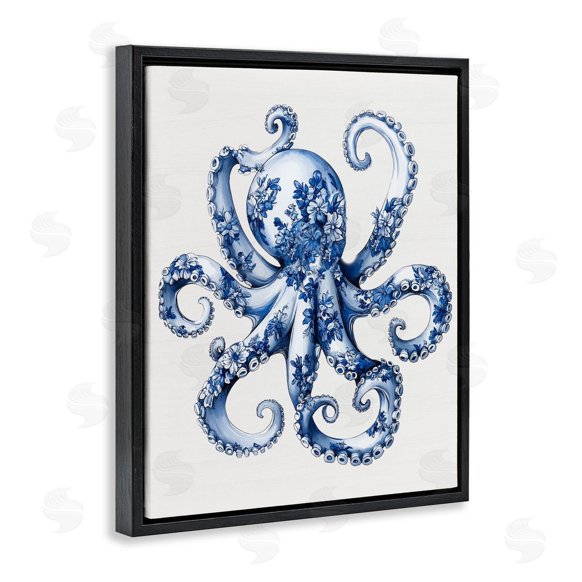 Lettered and Lined Funky Toile Octopus Black Floating Frame Canvas Wall Art Print