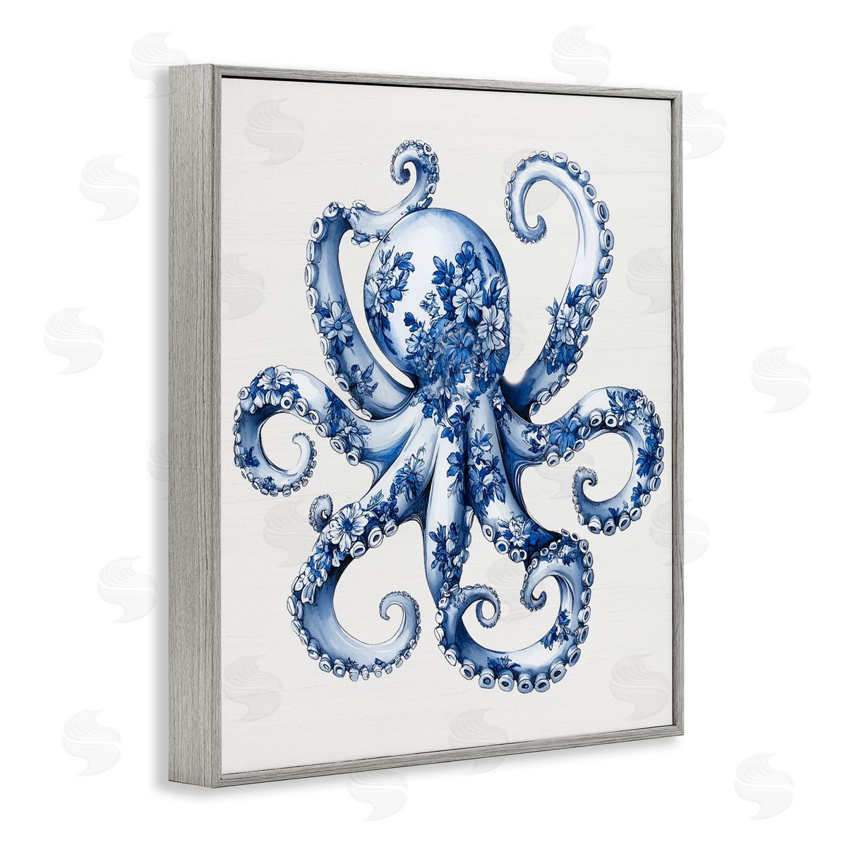 Lettered and Lined Funky Toile Octopus Gray Framed Giclee Print Wall Art