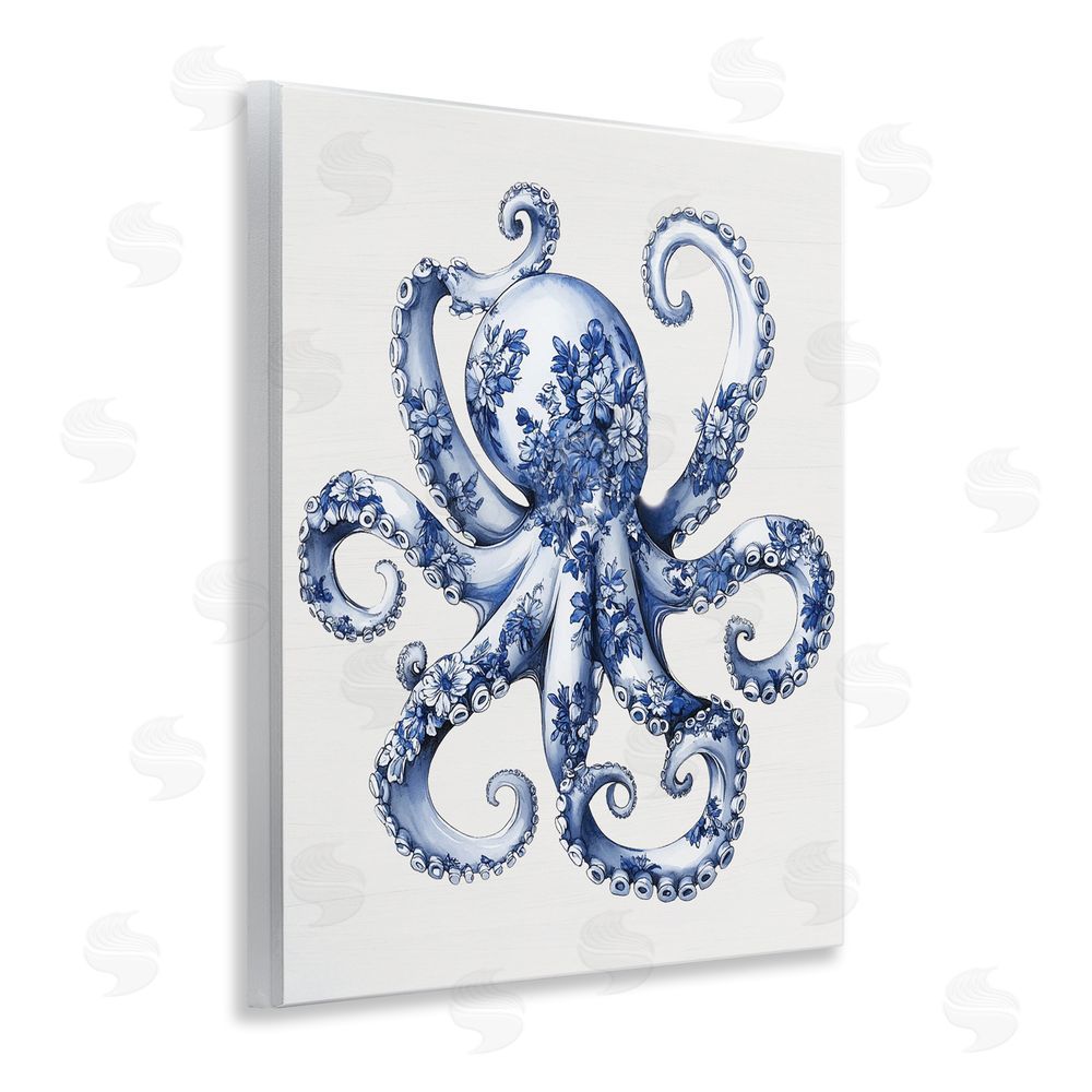 Lettered and Lined Funky Toile Octopus Wooden Wall Plaque Art Print