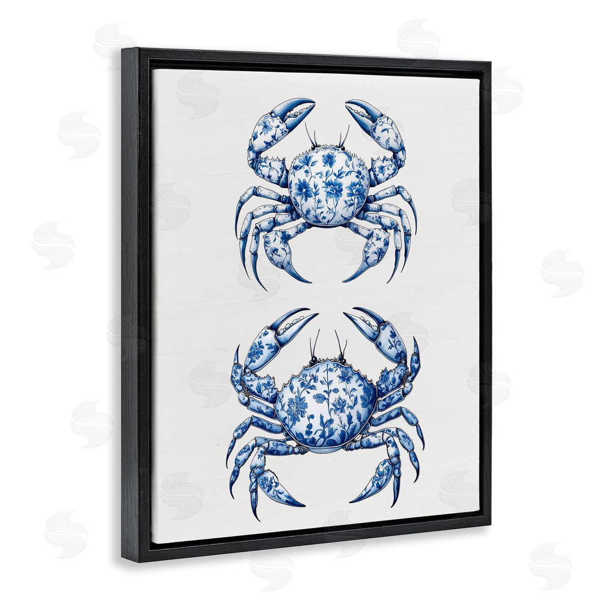 Lettered and Lined Vintage Toile Crabs Black Floating Frame Canvas Wall Art Print