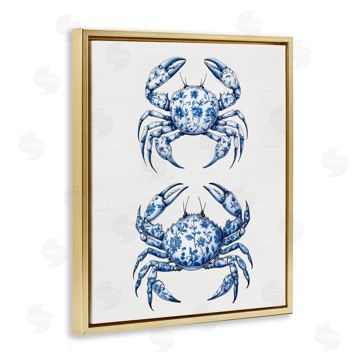 Lettered and Lined Vintage Toile Crabs Gold Floating Frame Canvas Wall Art Print