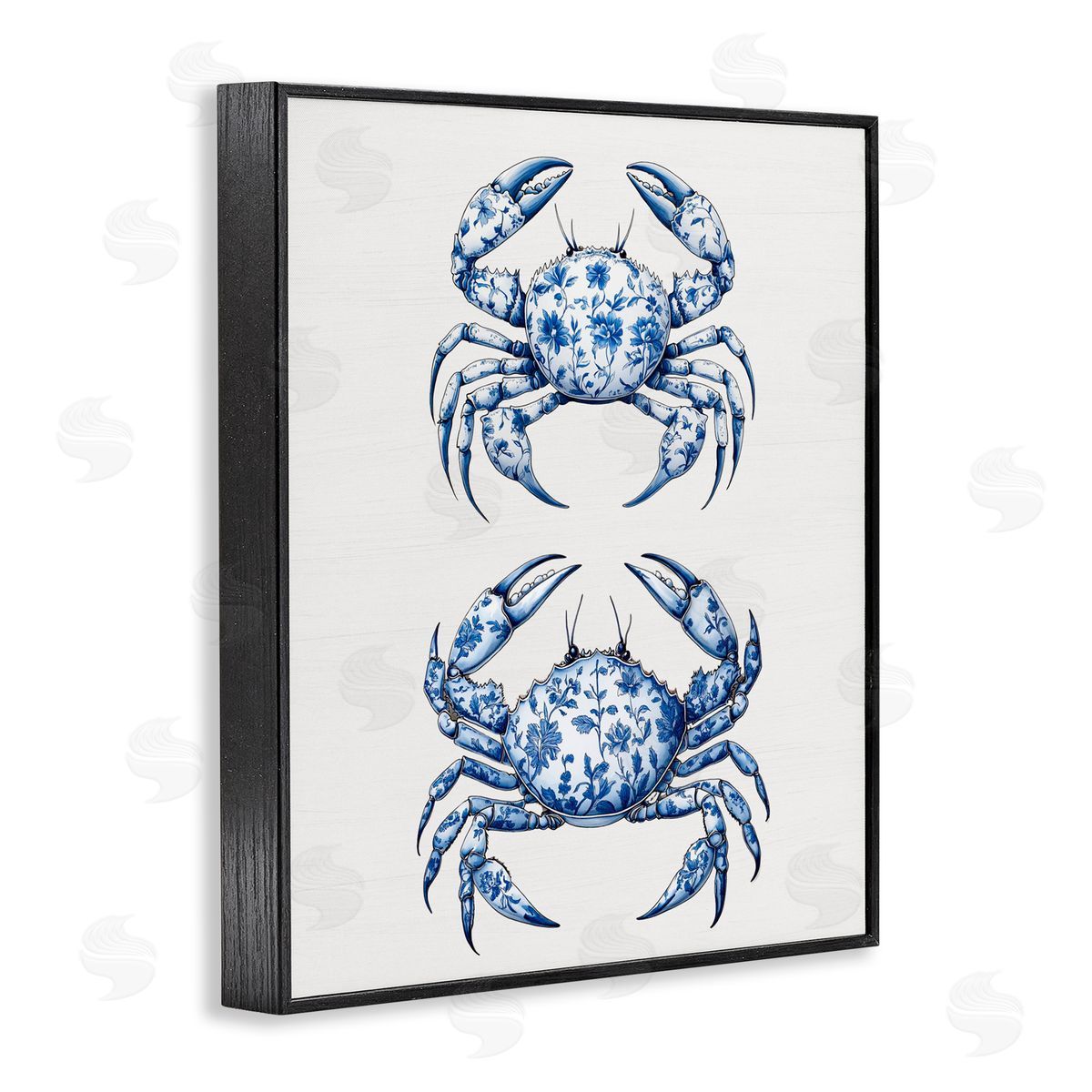 Lettered and Lined Vintage Toile Crabs Black Framed Giclee Print Wall Art