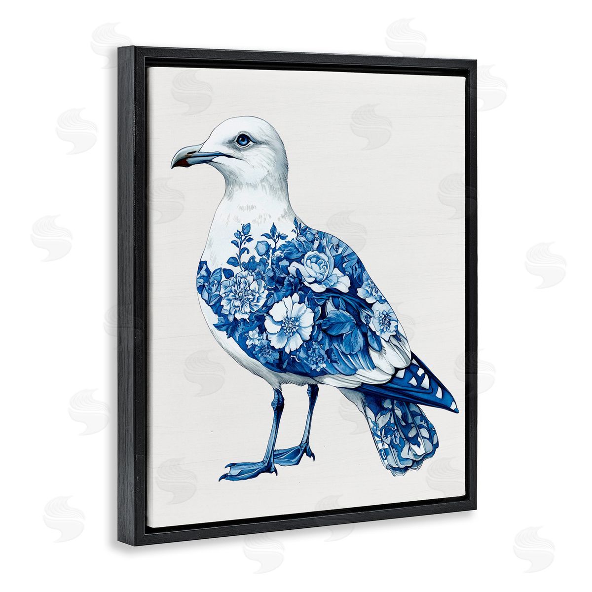 Lettered and Lined Funky Toile Seagull Black Floating Frame Canvas Wall Art Print