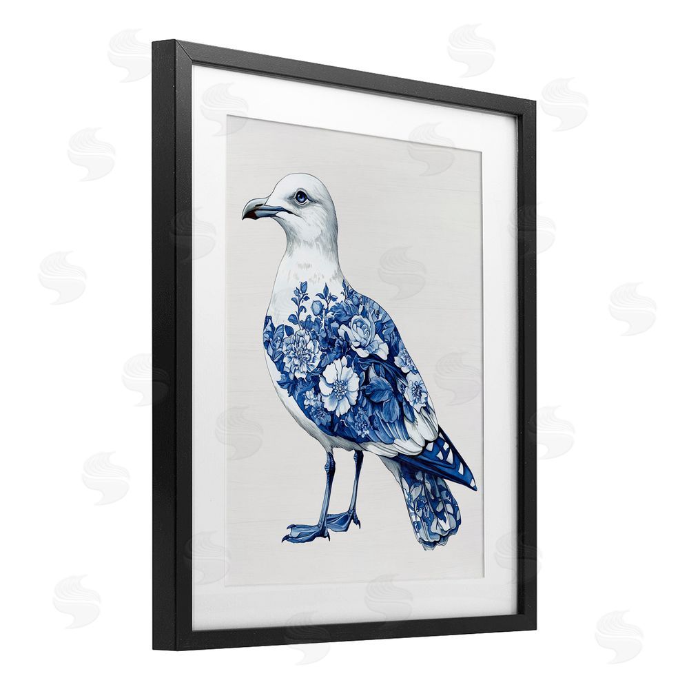 Lettered and Lined Funky Toile Seagull Black Framed Print Under Glass Wall Art