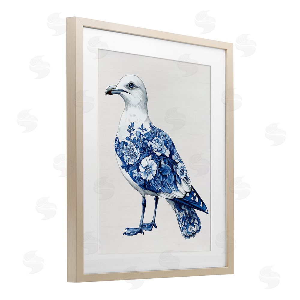Lettered and Lined Funky Toile Seagull Brown Framed Print Under Glass Wall Art
