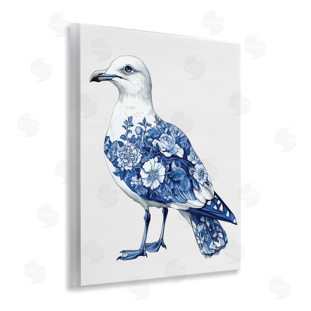 Lettered and Lined Funky Toile Seagull Wooden Wall Plaque Art Print