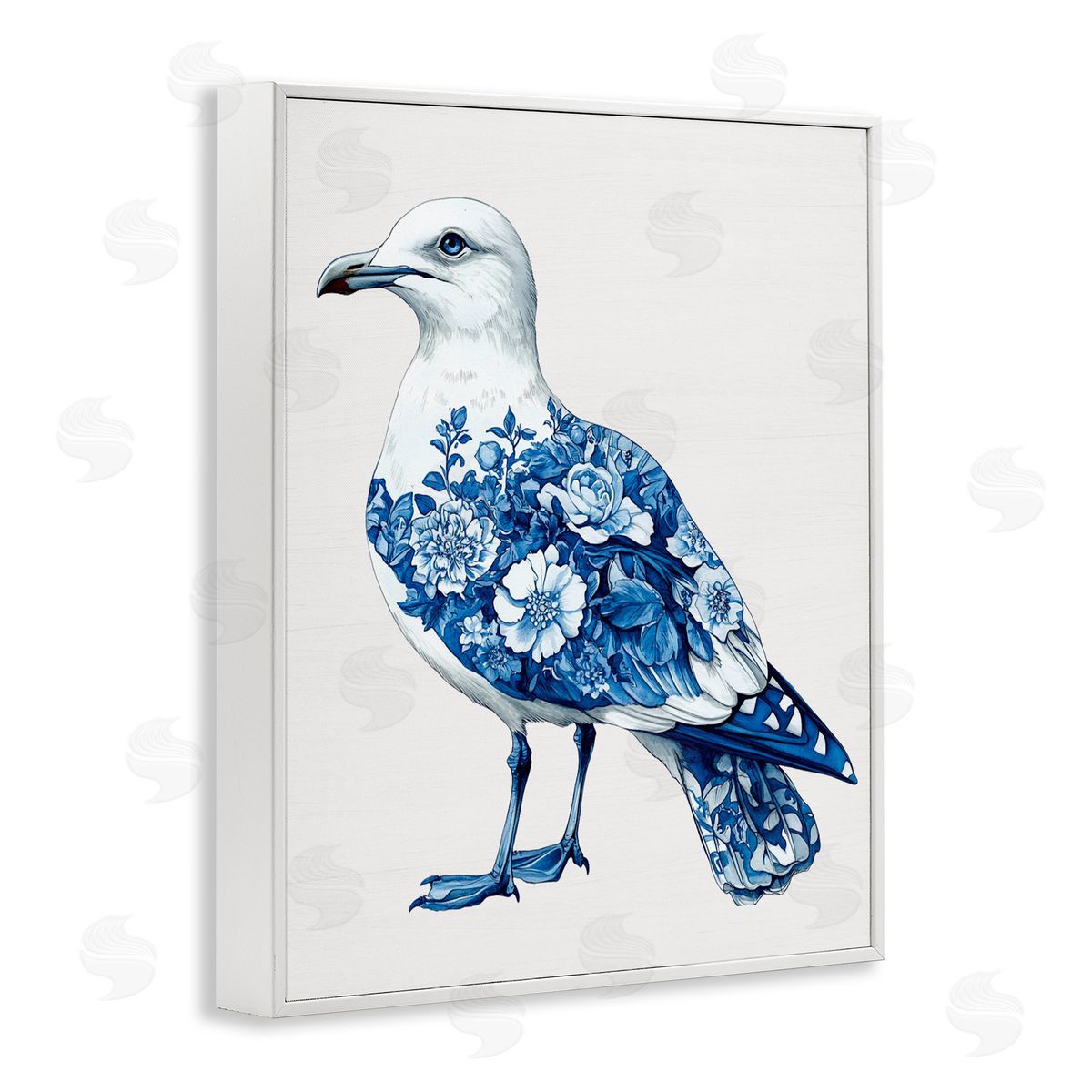 Lettered and Lined Funky Toile Seagull White Framed Giclee Print Wall Art