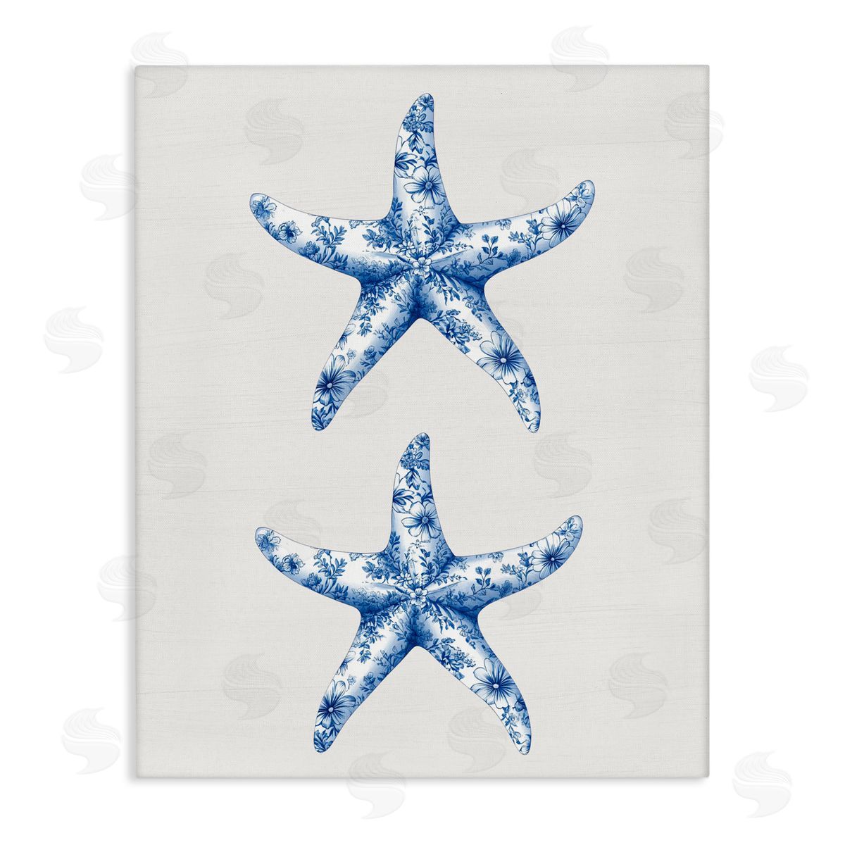 Lettered and Lined Vintage Toile Starfish Stretched Canvas Wall Art Print