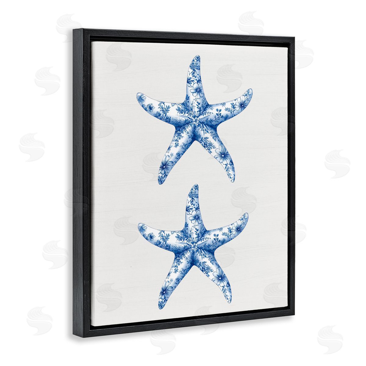 Lettered and Lined Vintage Toile Starfish Black Floating Frame Canvas Wall Art Print
