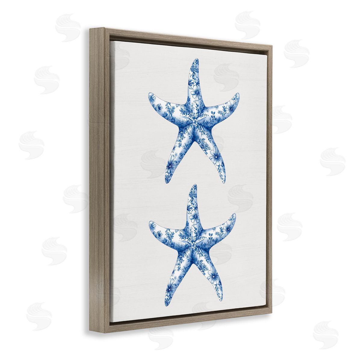 Lettered and Lined Vintage Toile Starfish Brown Floating Frame Canvas Wall Art Print