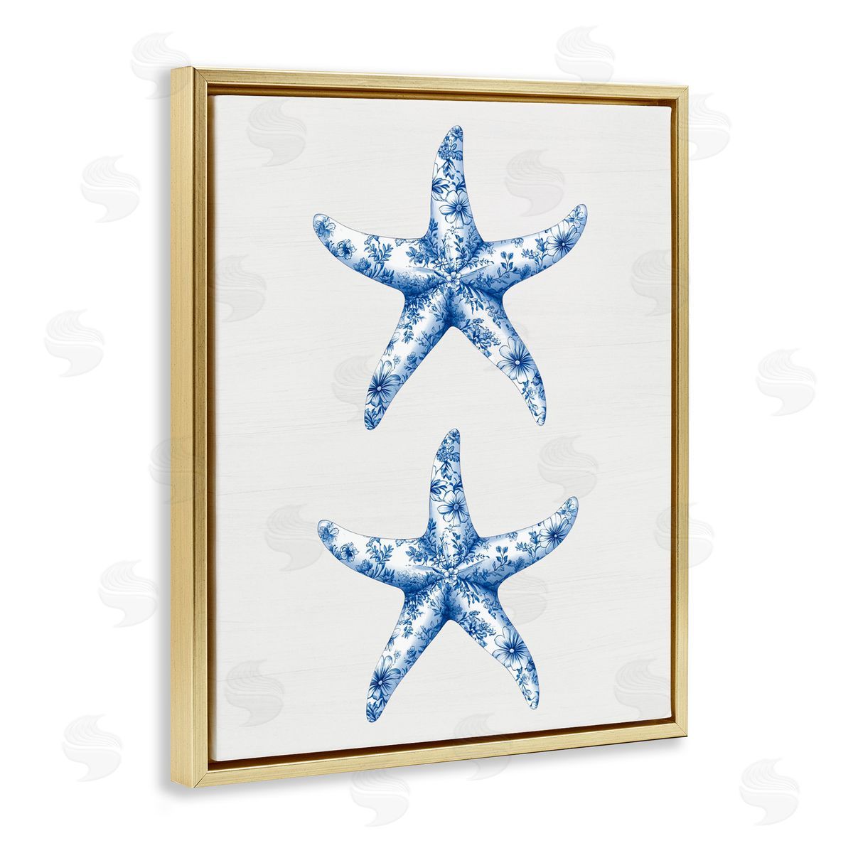 Lettered and Lined Vintage Toile Starfish Gold Floating Frame Canvas Wall Art Print