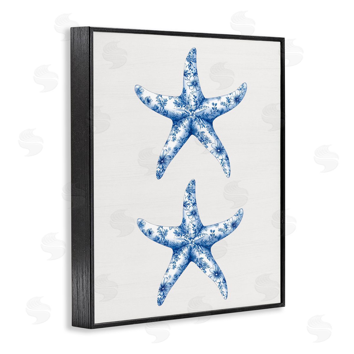 Lettered and Lined Vintage Toile Starfish Black Framed Giclee Print Wall Art