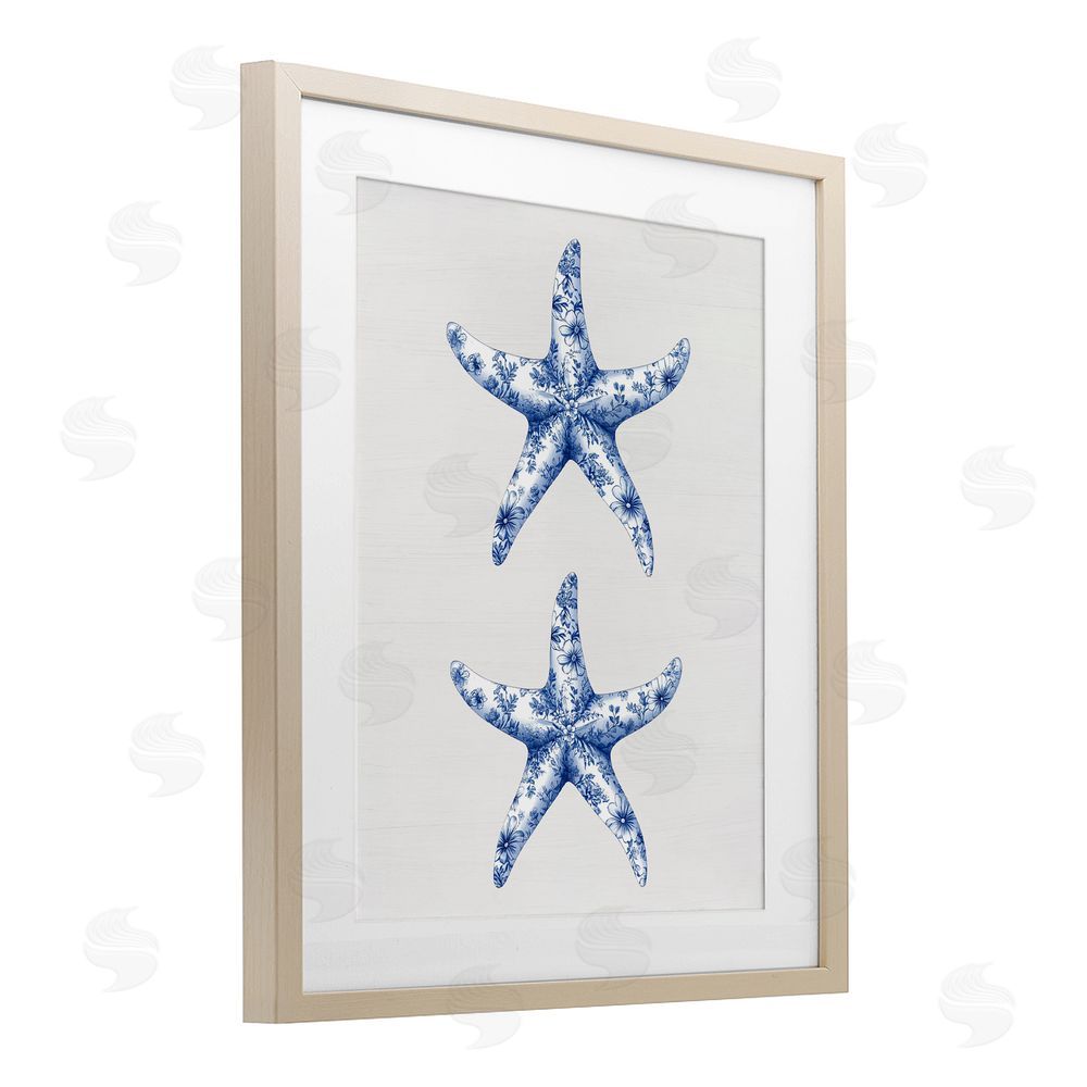 Lettered and Lined Vintage Toile Starfish Brown Framed Print Under Glass Wall Art